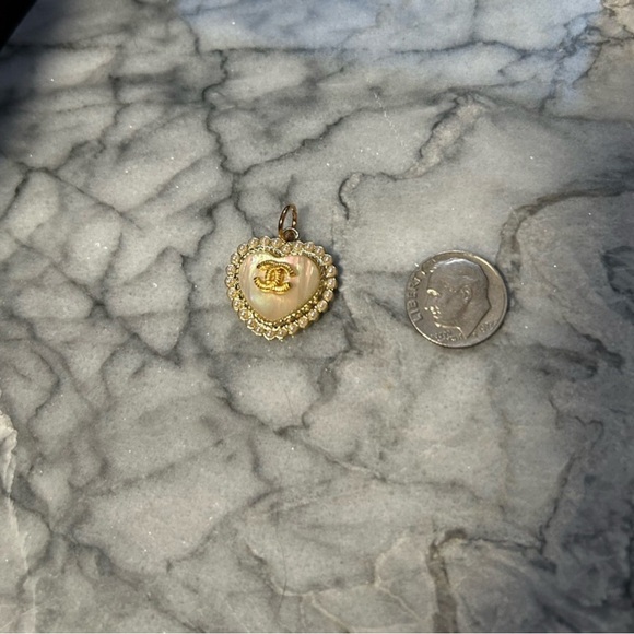 CHANEL CC Heart-Shaped Gold Opal Charm with Crystal / Pearl Accents - Picture 4 of 4